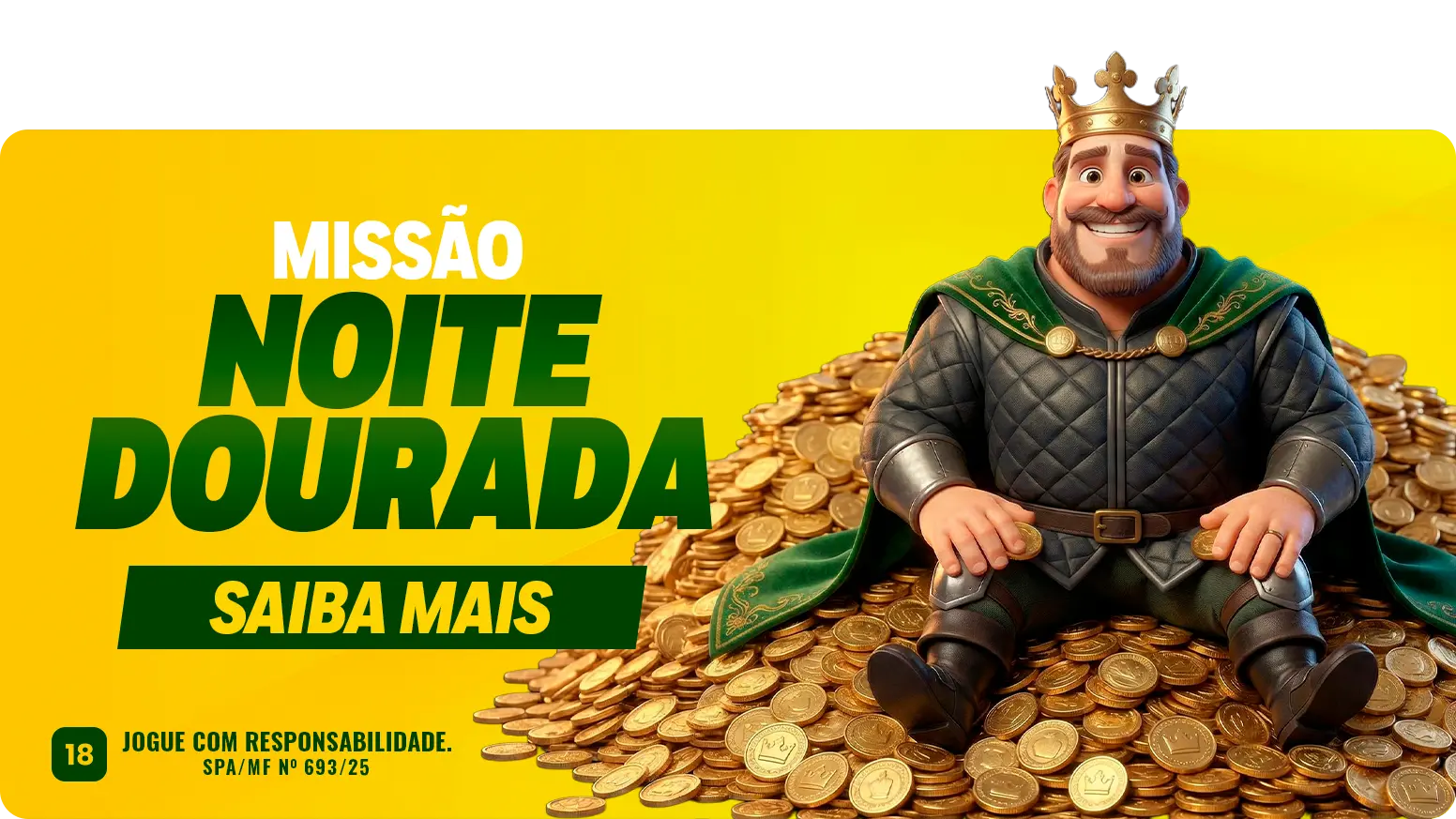 Widget da missão Noite Dourada com rei sentado sobre moedas