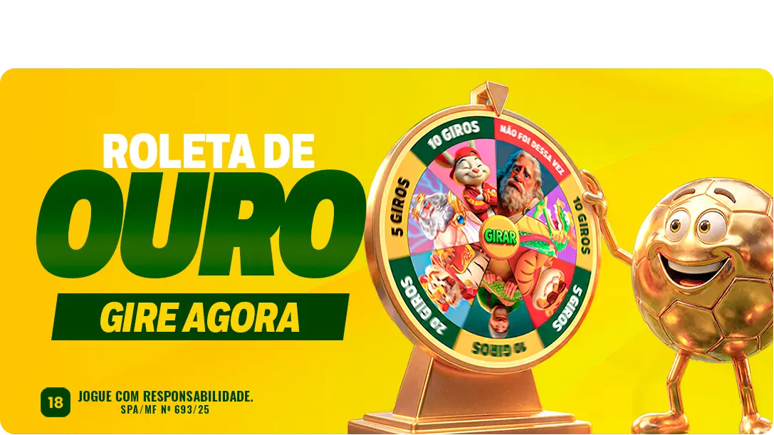 Widget 'Roleta de Ouro: gire agora' com a mascote bola dourada