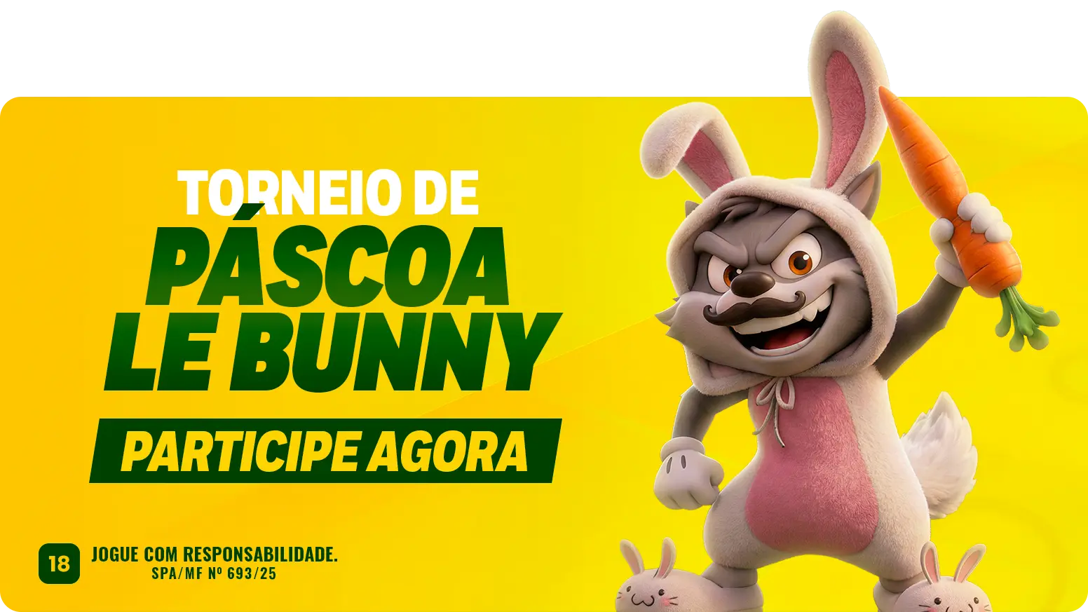 Widget do torneio de Páscoa Le Bunny com o guaxinim fantasiado de coelho
