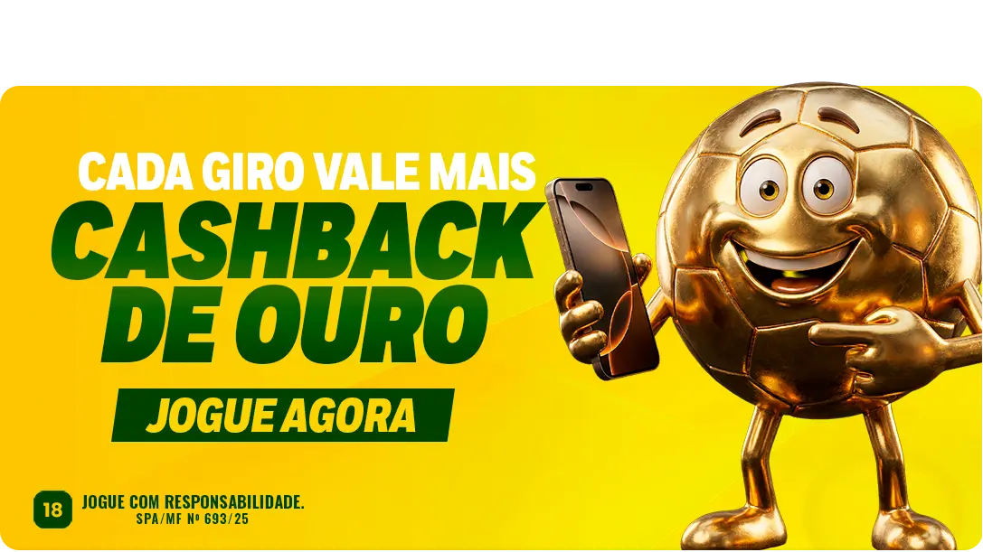 Widget 'Cada giro vale mais: Cashback de Ouro' com a mascote bola dourada