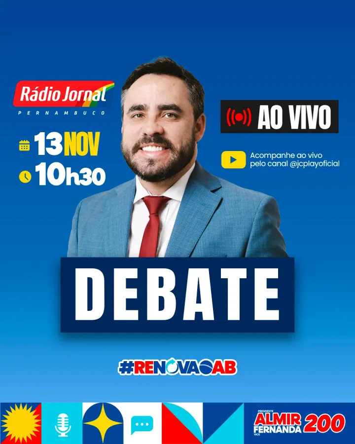 Peça de divulgação de debate ao vivo da campanha OAB Pernambuco